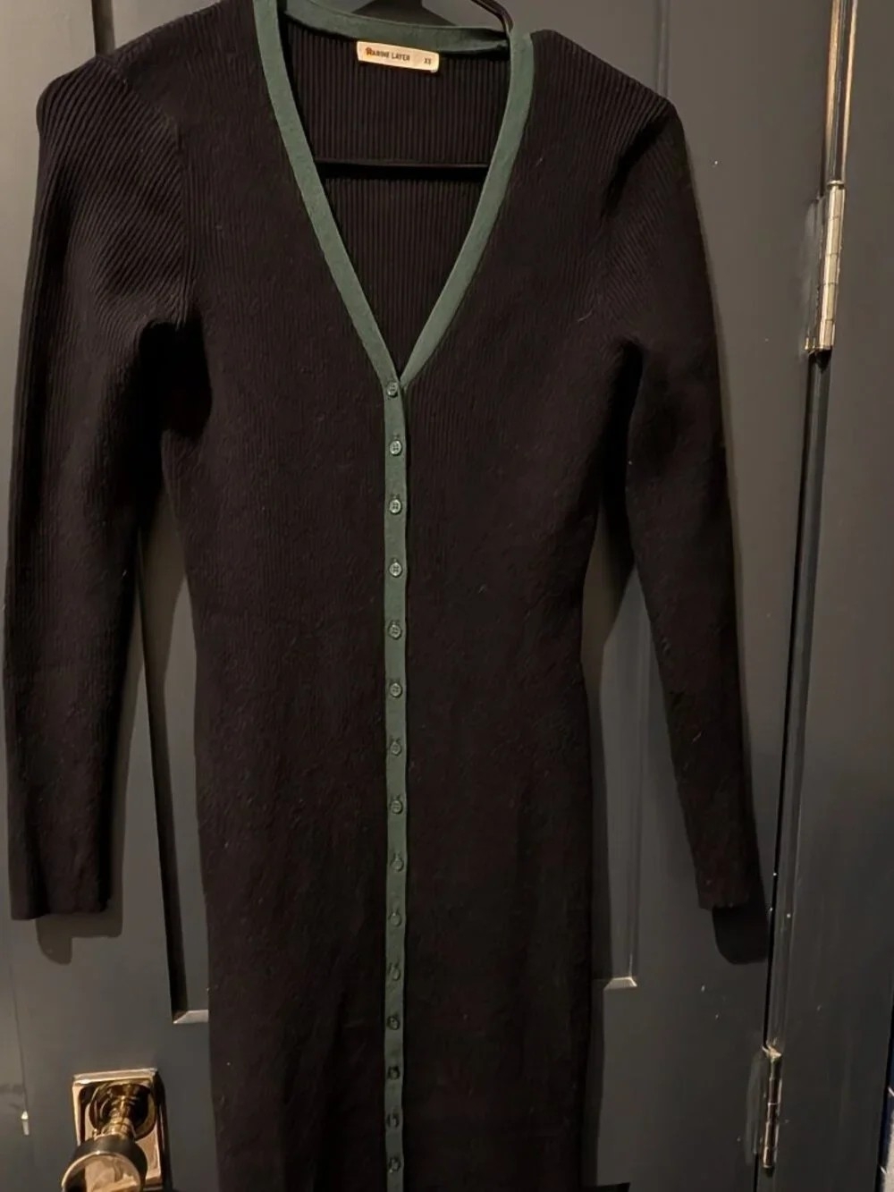 Marine Layer Black Ribbed Top with Green Trim